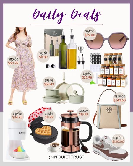 Check out today's deals which include a cookware set, a floral dress, spice jars, neutral sneakers, a waffle maker, and more!
#kitchenappliance #onsalenow #travelessential #cookingmusthave #springfashion 

#LTKstyletip #LTKsalealert #LTKhome