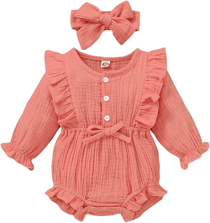 Newborn Infant Baby Girl Clothes Romper Ruffle Sleeve Jumpsuit Bodysuit Cute Infant Romper Girls ... | Amazon (US)