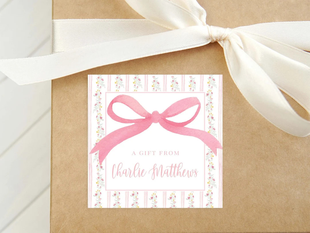 Personalized Floral Bow Calling Card, Girl Enclosure Card, Colorful Square Gift Tag | Etsy (US)
