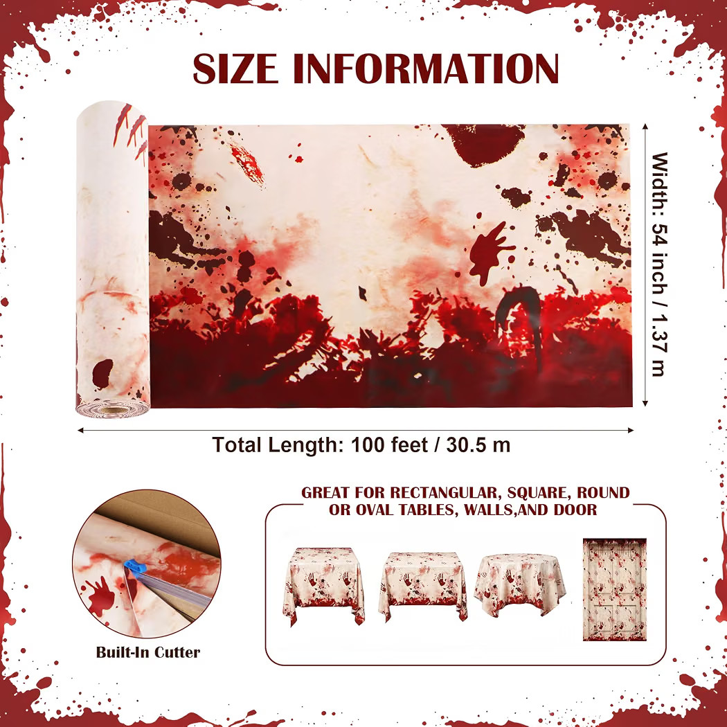 100FT x 54IN Halloween Bloody Print Plastic Tablecloth Roll with Cutter Box | Amazon (US)