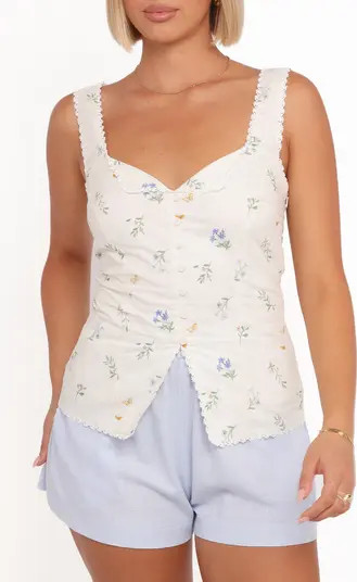 Ana Floral Embroidered Lace Trim Split Front Top | Nordstrom