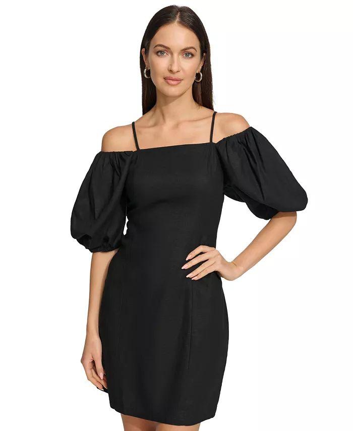 DKNY Women's Puff-Sleeve Linen-Blend Dress - Macy's | Macy's