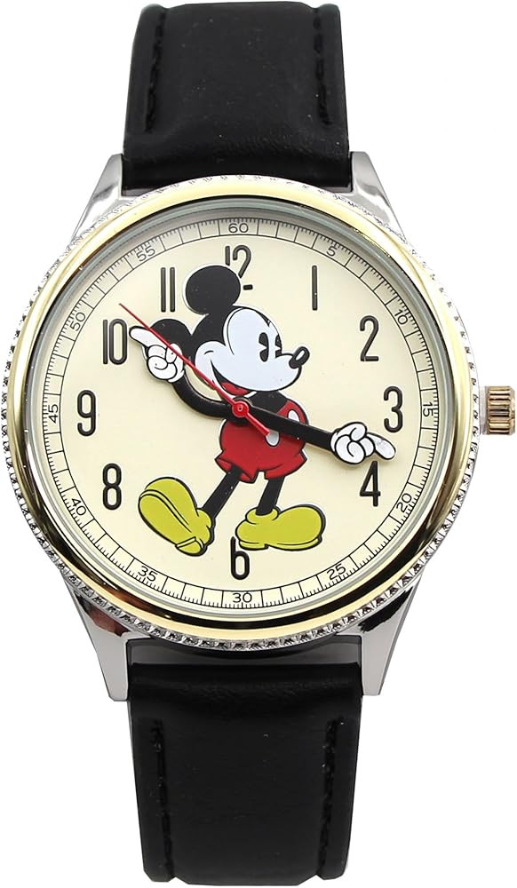 Accutime Mickey Mouse Retro Art Watch Hands Black and Gold Analog Watch | Amazon (US)