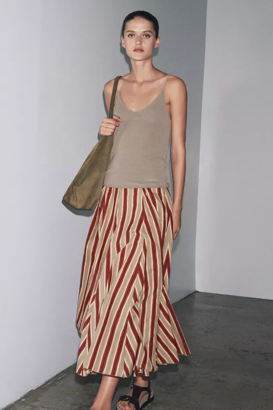 ZW COLLECTION STRIPED MIDI SKIRT | Zara US