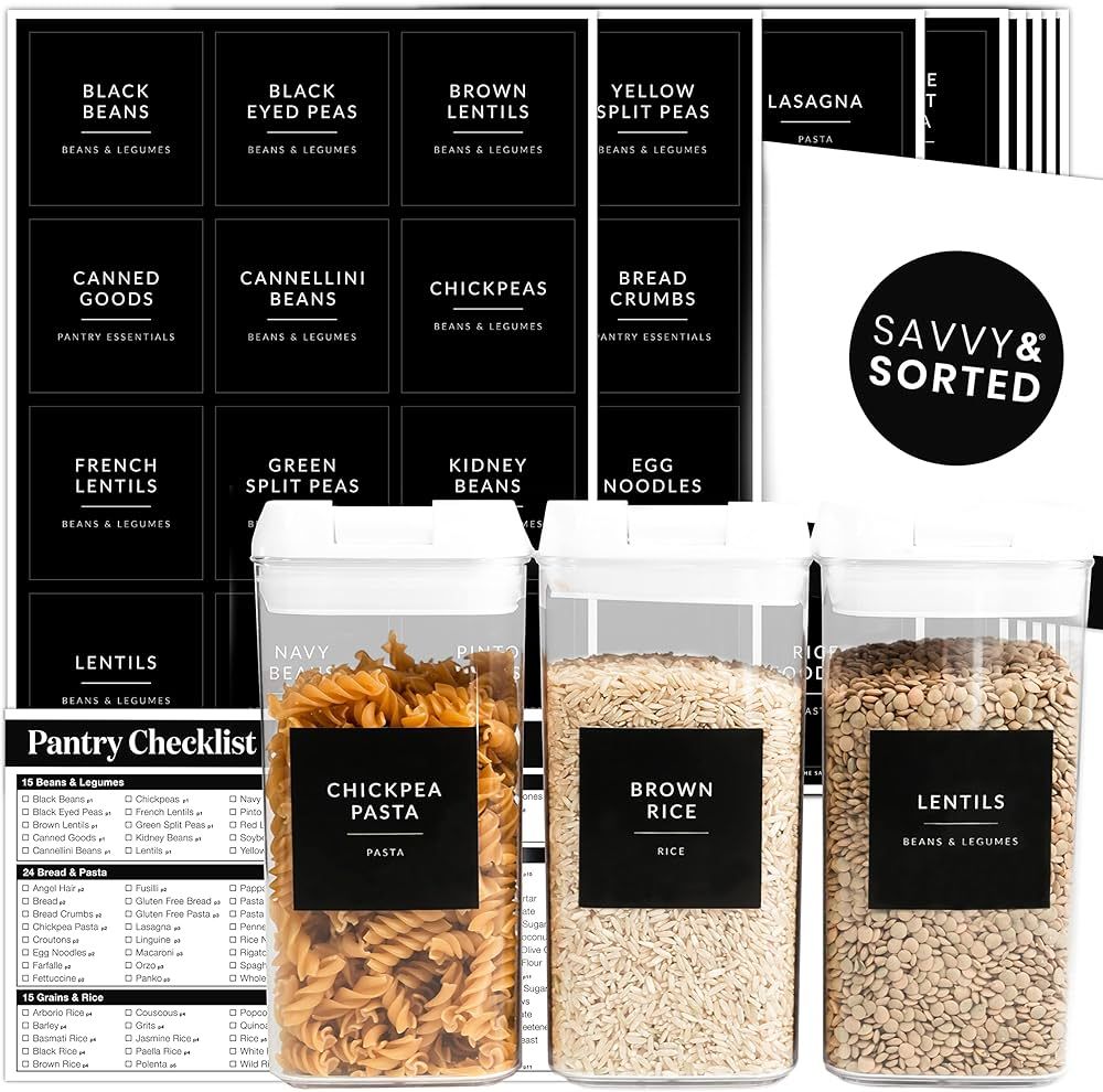Black Pantry Labels for Food Containers - 180 Food Labels for Organizing Food Storage Labels for ... | Amazon (US)