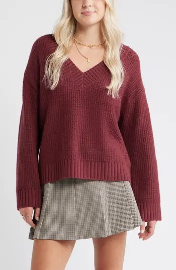 BP. V-Neck Thermal Sweater in Burgundy Tannin at Nordstrom Rack, Size Large | Nordstrom Rack