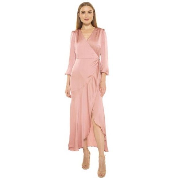 Pink silk wrap midi dress | Poshmark