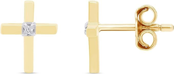 Round Cut Natural White Diamond Cross Stud Earrings For Women's In 14K Gold Over Sterling Silver ... | Amazon (US)