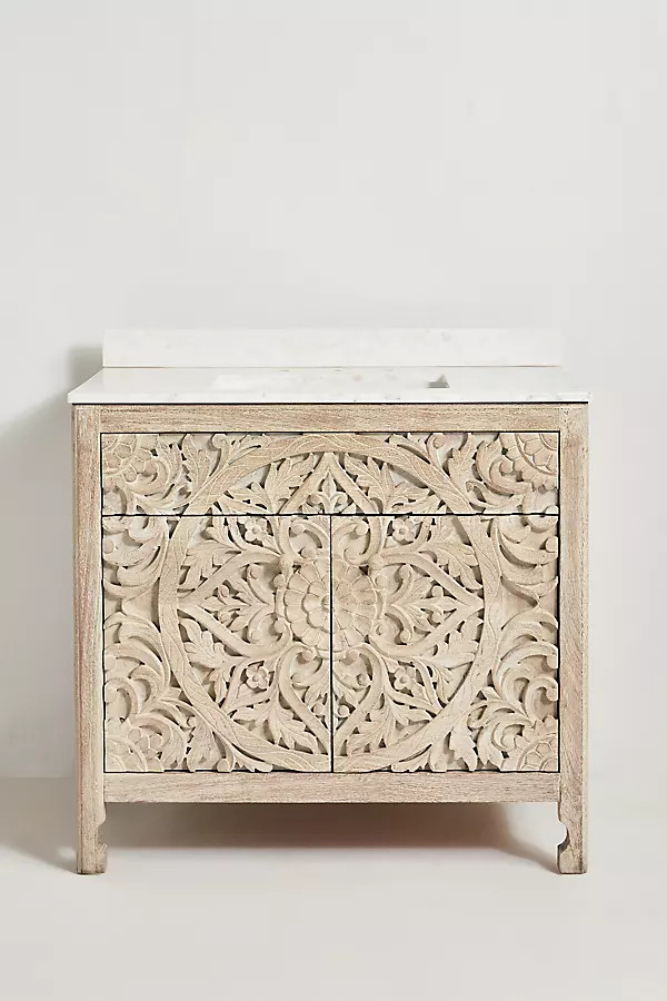 Handcarved Lombok Single Bathroom Vanity By Anthropologie in Grey | Anthropologie (US)