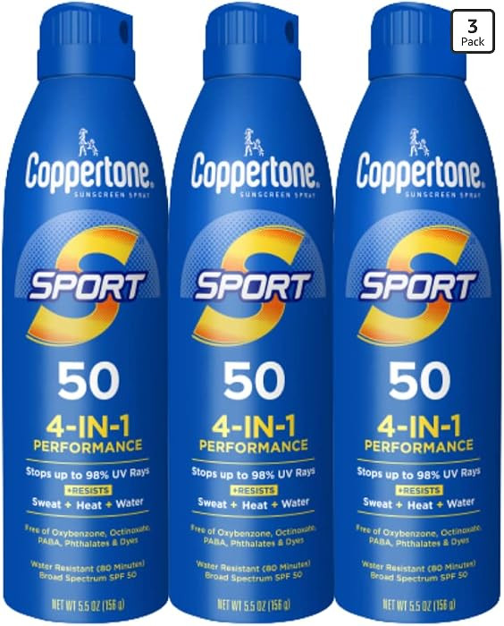 Coppertone Sport Sunscreen Spray SPF 50, Sweat, Heat and Water Resistant Sunblock, Lightweight, O... | Amazon (US)
