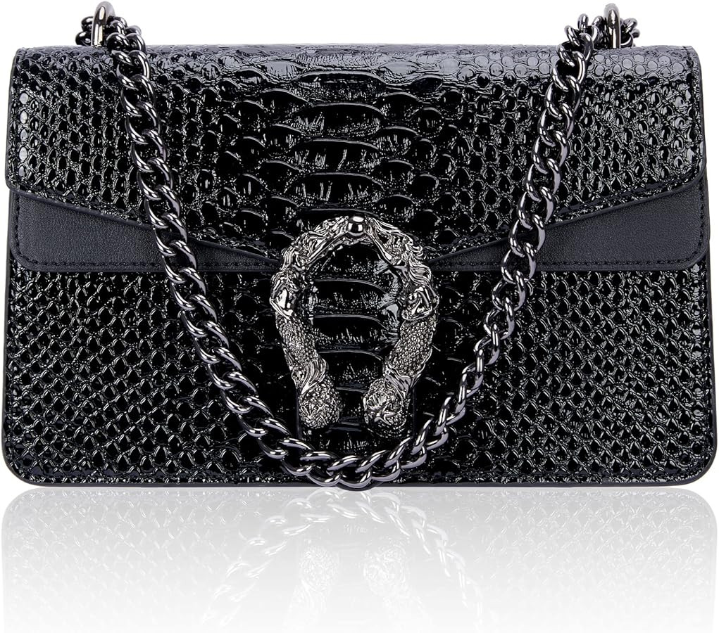 Aiqudou Crossbody Bag and Satchel Purse for Women - Fashion Snake Print Chain Purse Luxury PU Lea... | Amazon (US)