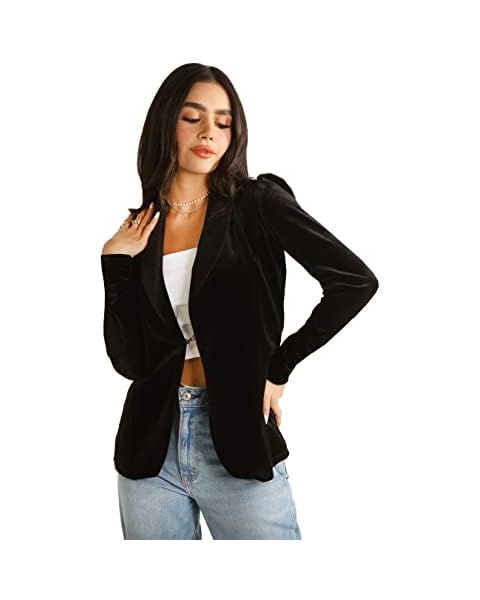 Allegra K Women's Office Coat Solid Shawl Collar 1 Button Velvet Blazer | Amazon (US)