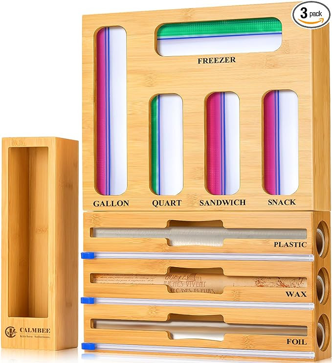 Calmbee 9 IN 1 Storage Bag Organizer for Kitchen Drawer, Bamboo Foil and Plastic Wrap with Cutter... | Amazon (US)