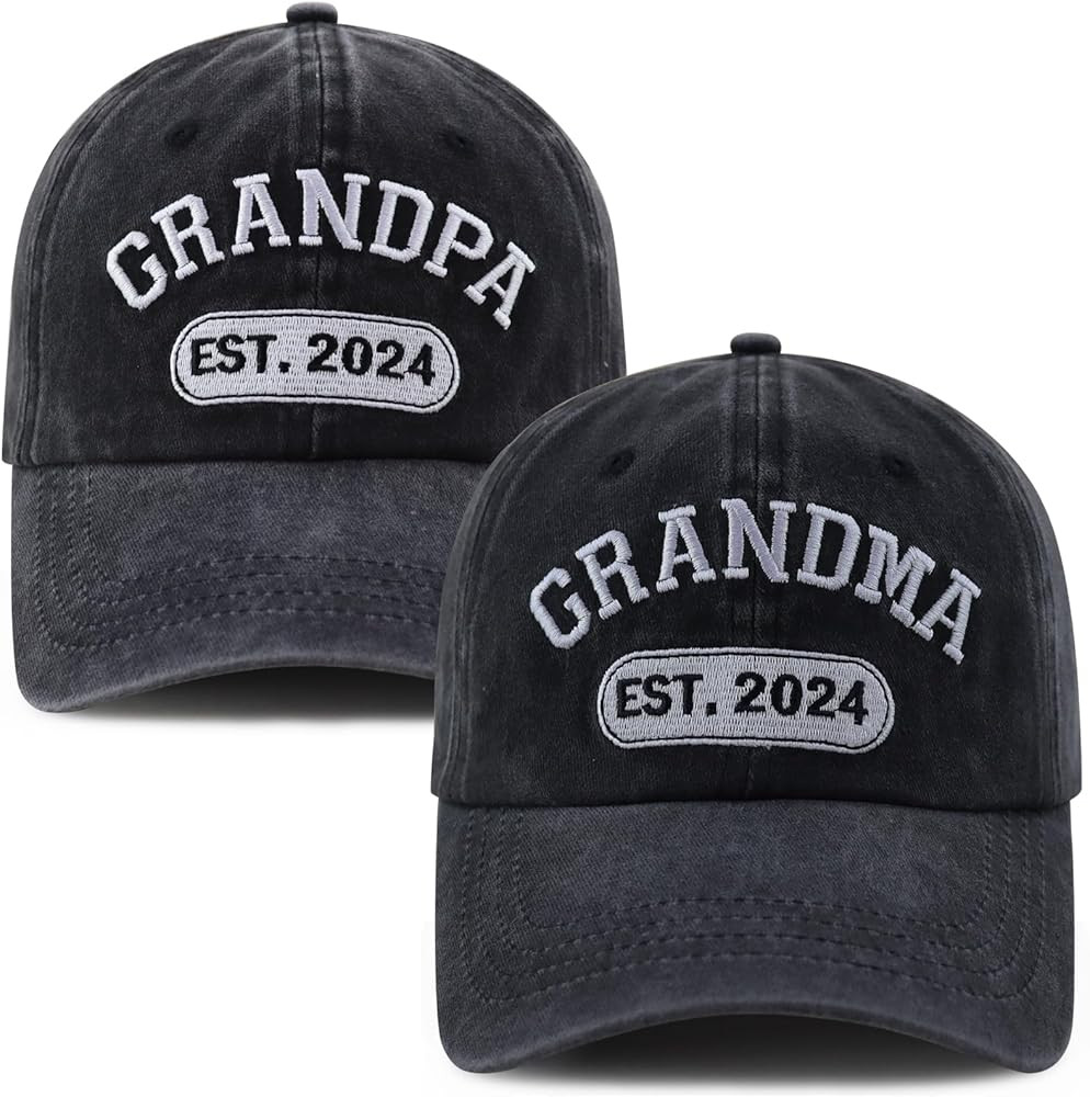 2PCS Grandpa and Grandma EST 2024 Hats for Men Women, Adjustable Washed Cotton Embroidered Grandp... | Amazon (US)
