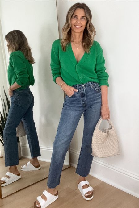 Amazon cardigan 
Levi’s jeans - I cut to hem 
Amazon designer look for less bag
Birkenstocks - so cute for summer 

#LTKOver40 #LTKSaleAlert #LTKStyleTip