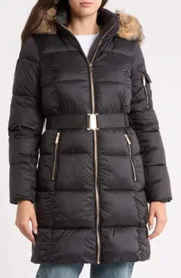 Faux Fur Trim Hooded Puffer Walker Coat | Nordstrom Rack