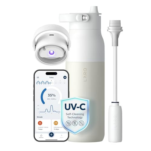 LARQ PureVis 2 Self Cleaning Water Bottle - UV Water Purifier with Filter Straw, Smart App Hydration Tracking, Insulated Stainless Steel - Granite White, 34 Oz | Amazon (US)