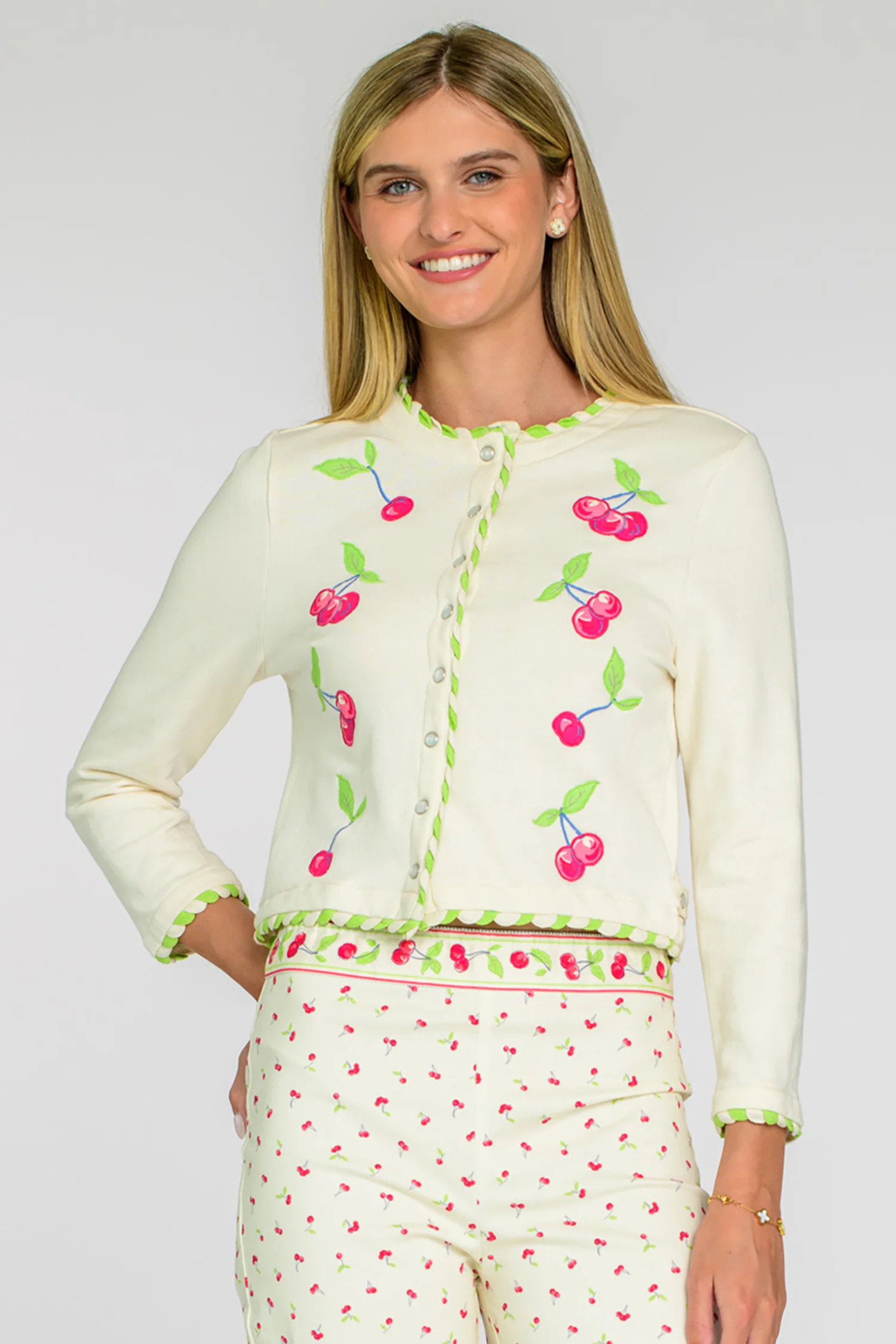 Emilia Cardigan in Mini Cherries | Elizabeth James The Label