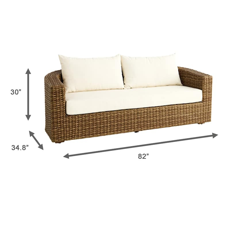 Monaco Nutmeg Wicker with Cream Cushions Round Back Patio Sofa | At Home