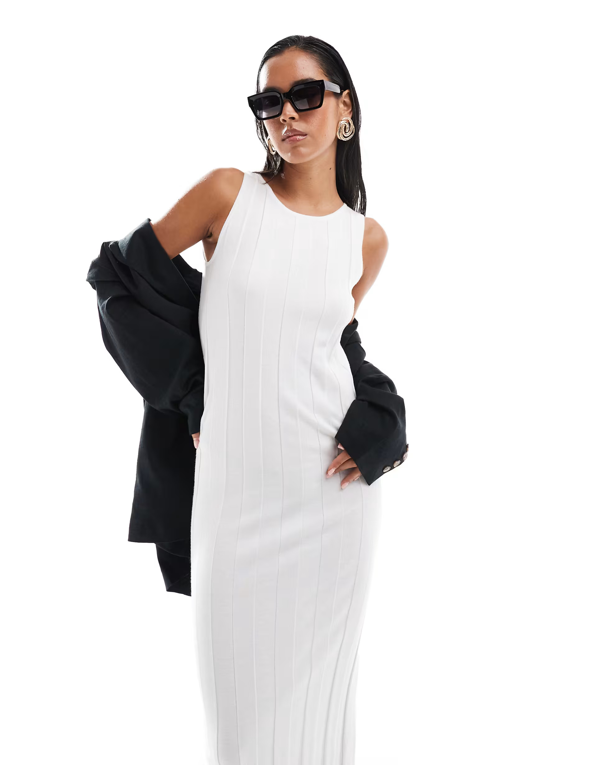 4th & Reckless thick rib knitted sleeveless maxi jumper dress in white | ASOS (Global)