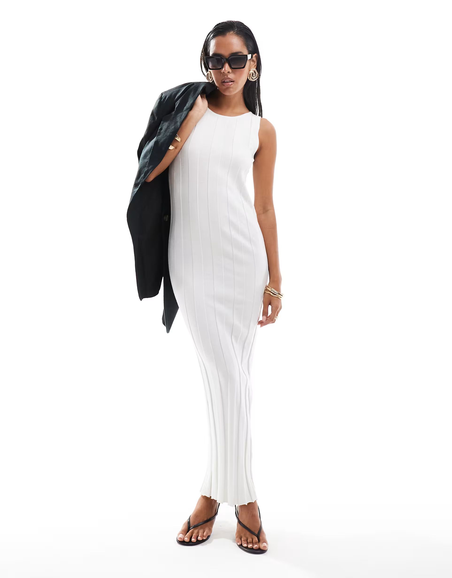 4th & Reckless thick rib knitted sleeveless maxi jumper dress in white | ASOS (Global)