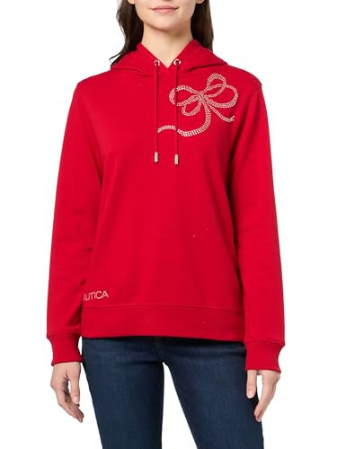 Nautica Women's Jeans Hoodie Sweatshirt with Bow Detail, Haute Red, Medium | Amazon (US)