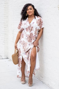 Take You Out Taupe Floral Maxi Dress | Pink Lily