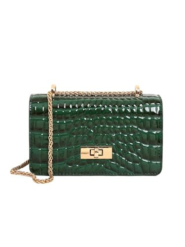 SweatyRocks Women's Crocodile Top Handle Leather Shoulder Handbags Crossbody Bag Green One Size | Amazon (US)