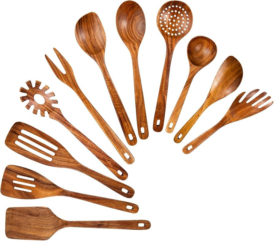 GUDAMAYE 11 PCE Wooden Spoons for Cooking, Wooden Kitchen Utensils Set,Wooden Cooking Utensils,Na... | Amazon (US)