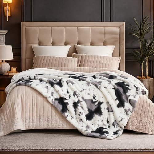 Cozy Bliss Cow Print Faux Fur Throw Blanket,60"×80", Black&Grey Cow | Amazon (US)