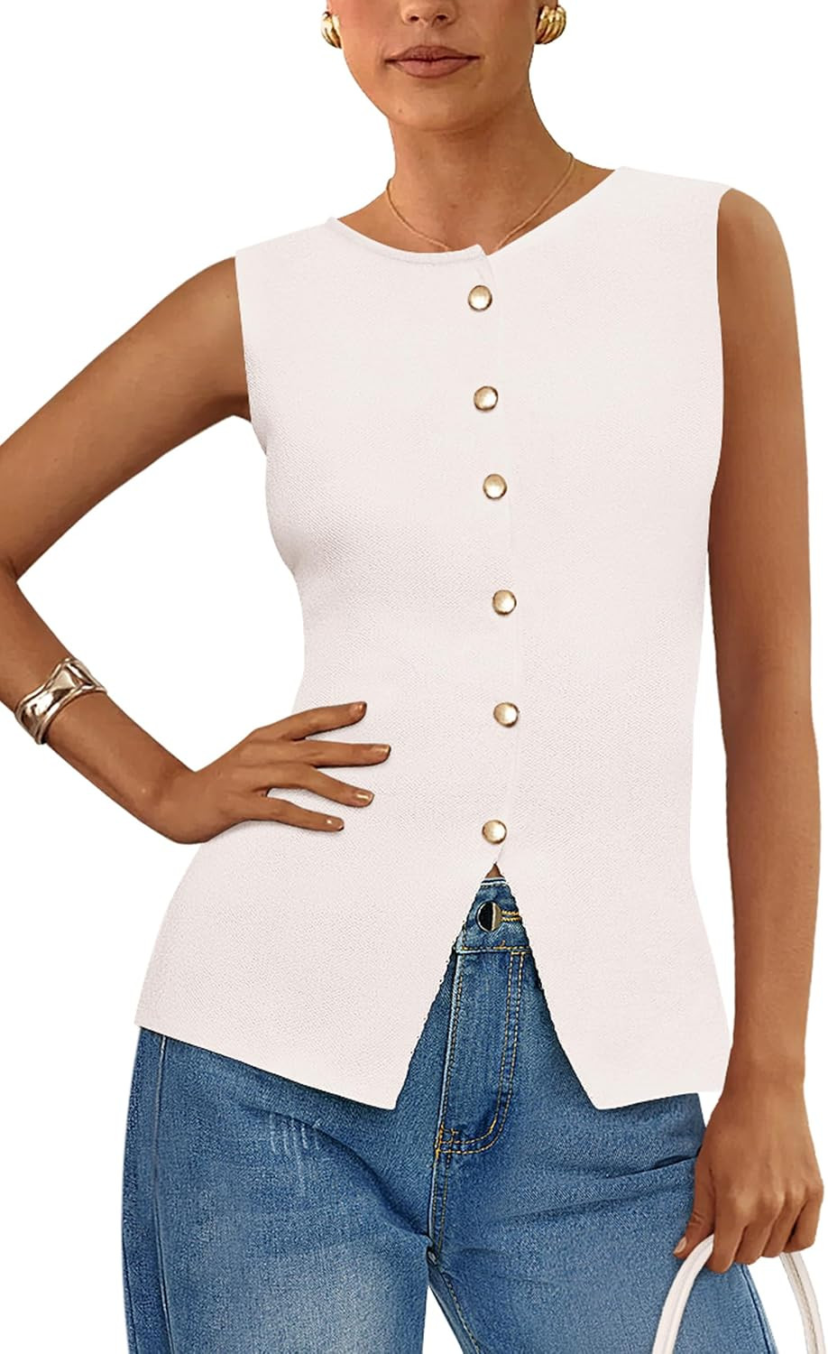 PRETTYGARDEN Women's Sweater Vest Button Down Summer Tank Tops 2026 Sleeveless Knit Vests Fashion Business Casual Outfits | Amazon (US)