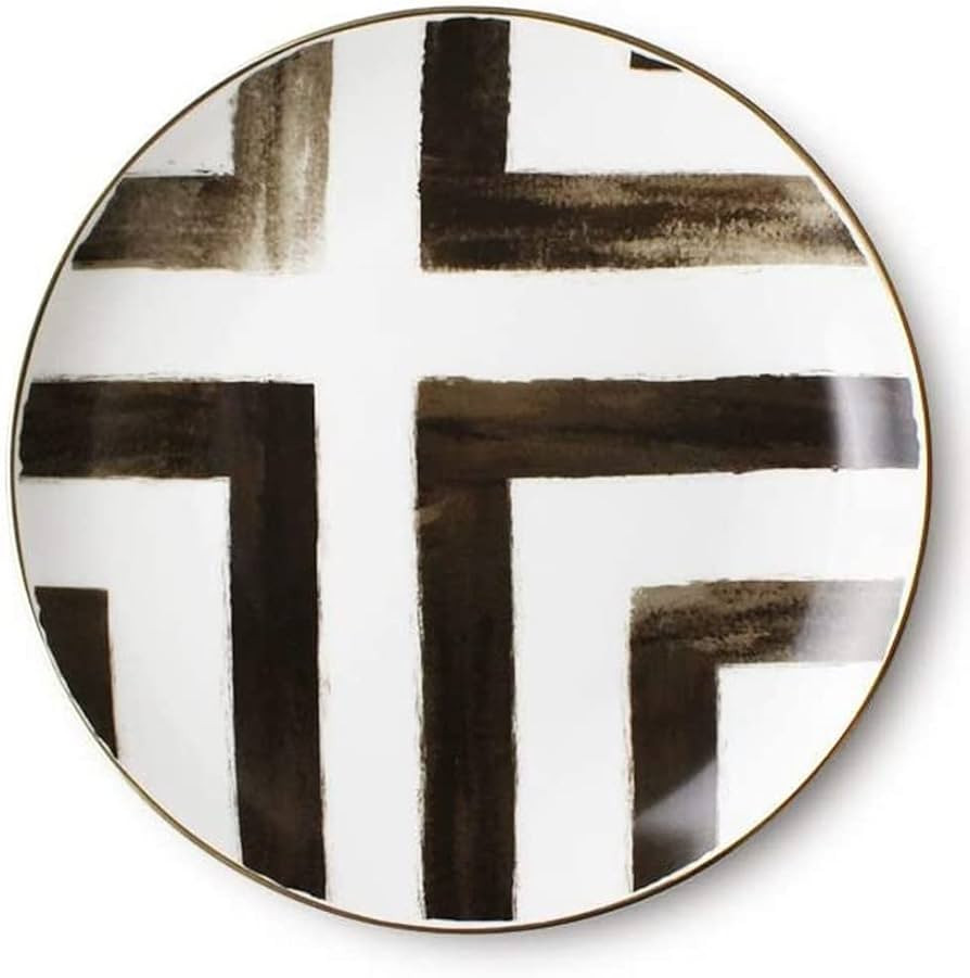 Bone China Dinner Plate, Scandinavian Style Hand Painted Crossroad Stripes Black and White Wester... | Amazon (US)