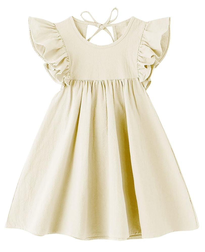 lymanchi Toddler Girl Ruffled Sleeve Dress Cotton Linen Halter Sleeveless Kid Casual Summer Sundr... | Amazon (US)
