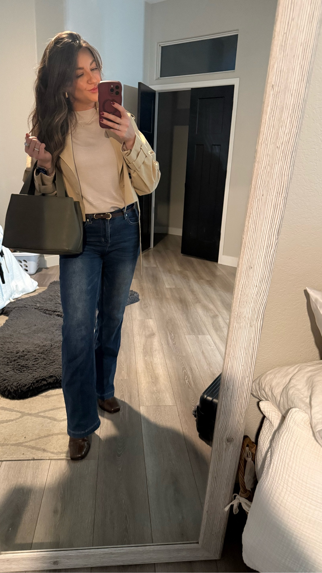 Friday night date night with my mini! Simple, cute, casual, and best of all…affordable! Loving this olive green purse from Nordstrom Rack, can’t wait to work it into all my outfits this fall.  

#LTKStyleTip #LTKSeasonal #LTKFindsUnder50