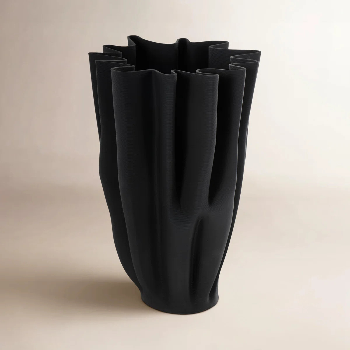 Black Ceramic Abstract Dimensional Ribbed Tulip Decorative Vase with Angular Rim, 10" x 10" x 15" | Wayfair North America