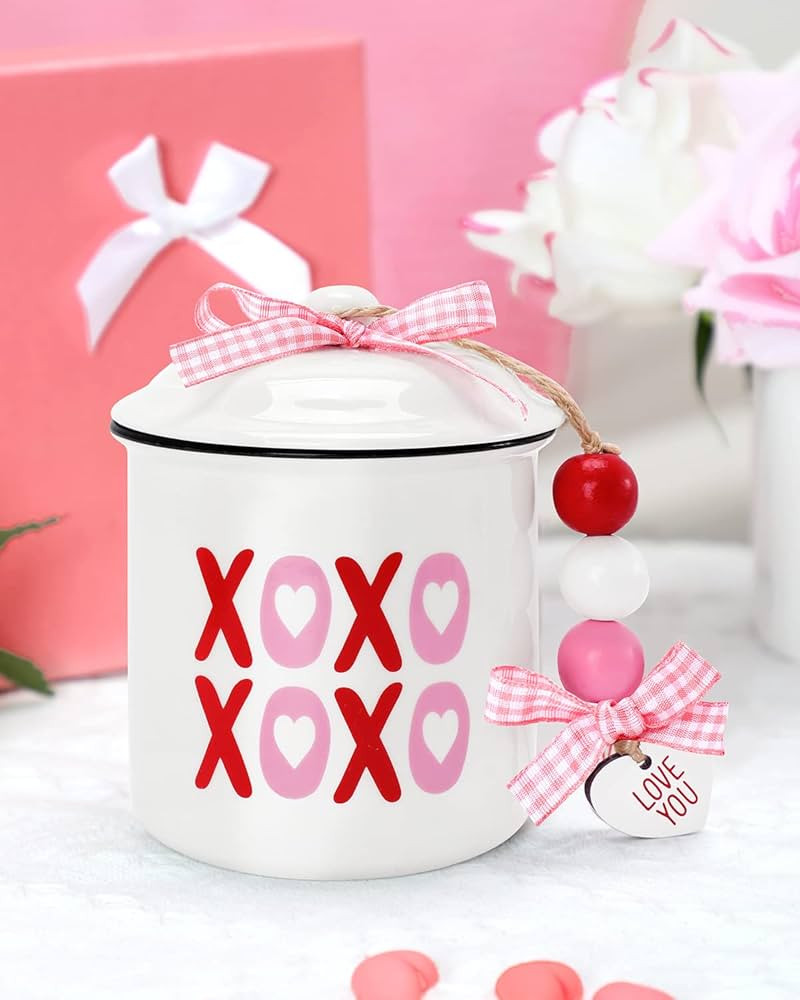 Nefelibata Valentine's Day Tiered Tray Decor Red & Pink Xoxo Ceramic Canister Bowl February 14th ... | Amazon (US)