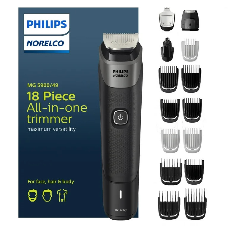 Philips Norelco Multigroom Series 5000 18 Piece, Beard Face, Hair, Body and Intimate Hair Trimmer... | Walmart (US)