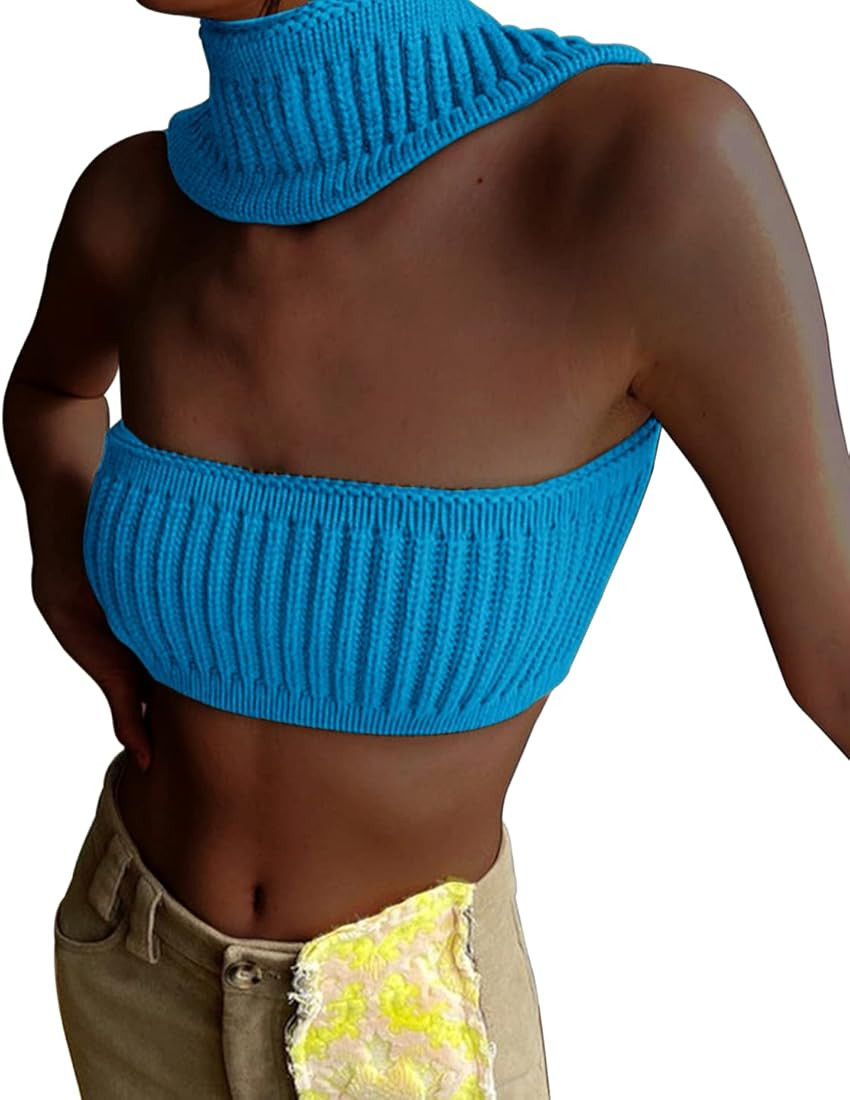 Meladyan Women Sexy Halter Tube Bandeau Knitted Strapless Sleeveless Cropped Tank Sweater Crop Tank  | Amazon (US)