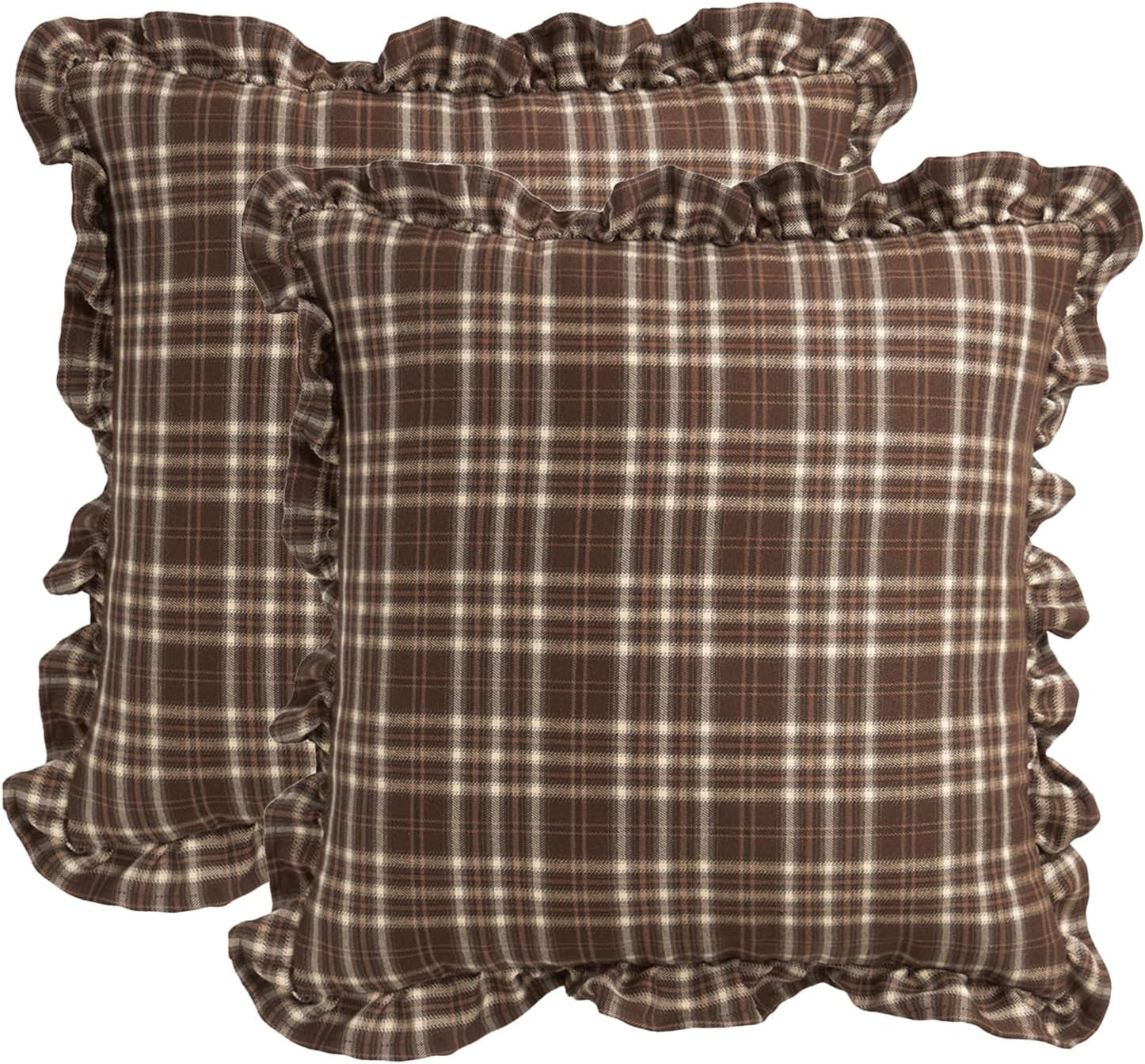 Plaid Gingham Pillow Covers 18x18 Inch Farmhouse Vintage Primitive Throw Pillow Covers Brown White Checkered Shabby Chic Square Decorative Pillowcase for Bed Sofa Living Room (Brown) | Amazon (US)