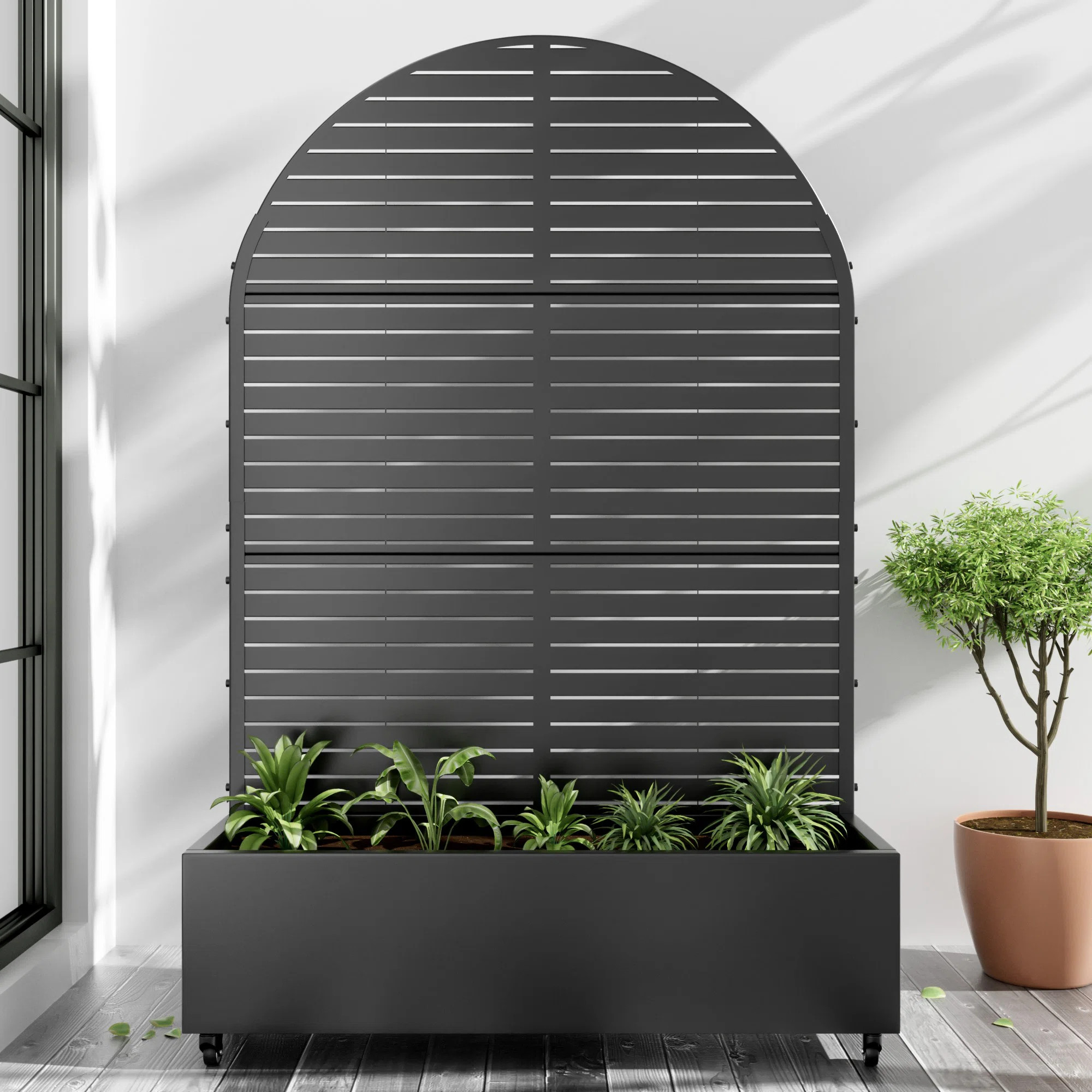 Arch Metal Planter Box with Trellis with Wheels | Wayfair North America