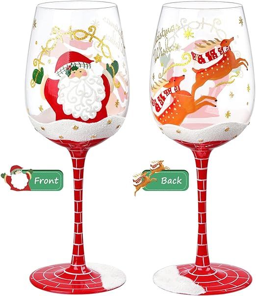 NymphFable Hand Painted Wine Glass 15oz Santa Claus Christmas Elk Deer Snowflake Xmas Christmas G... | Amazon (US)