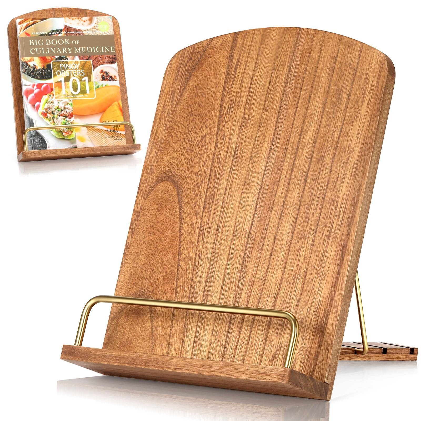 Cookbook Stand for Kitchen Counter Adjustable - Wood Recipe Book Holder for Convenient Cooking Fi... | Amazon (US)