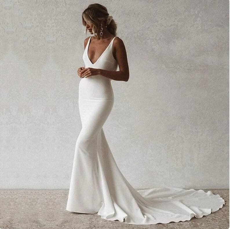 Vintage White Wedding Dresses for Women Boho V-neck Open Back - Etsy | Etsy (US)