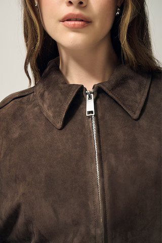 GRLFRND Alek Suede Jacket in Chocolate Brown from Revolve.com | Revolve Clothing (Global)