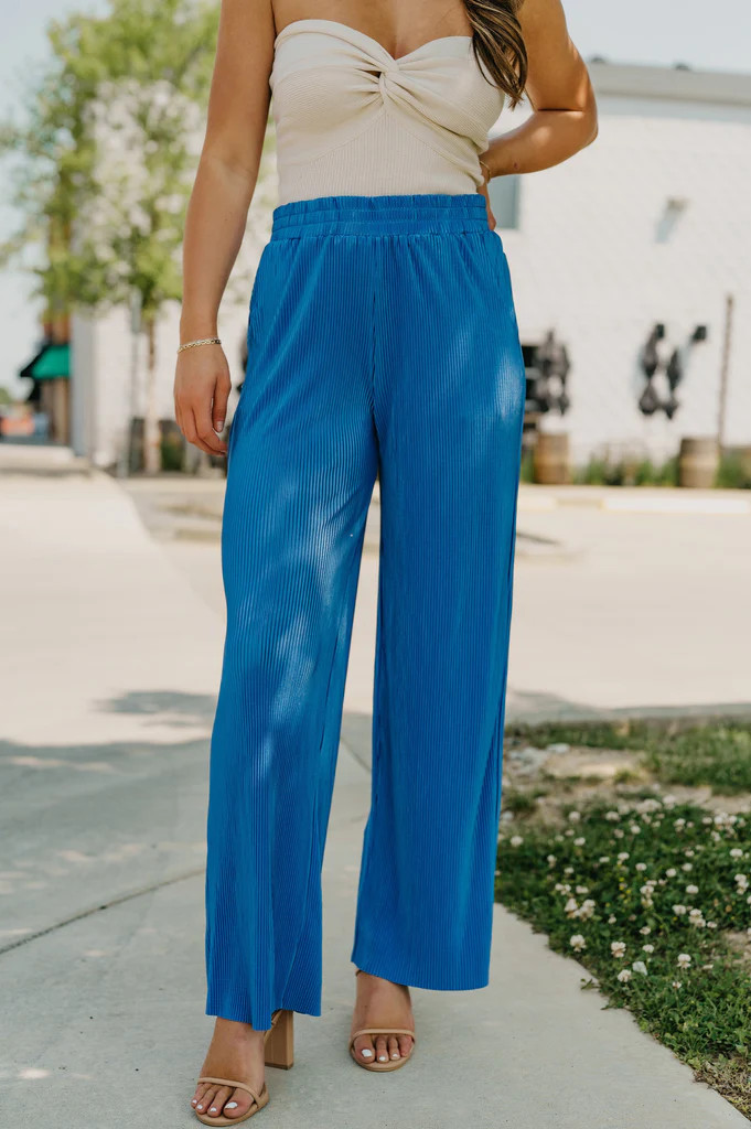 Skylar Blue Ribbed Pants | She Is Boutique