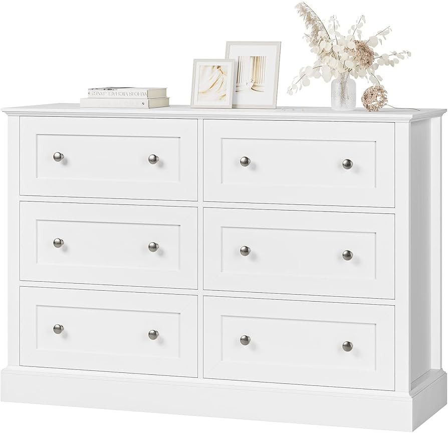 FACBOTALL Modern 6 Drawer Double Dresser, White Dresser for Bedroom, Wide Chest of Drawers with D... | Amazon (US)