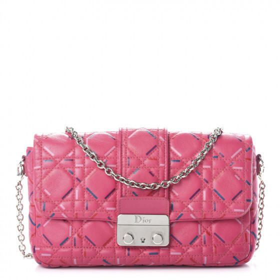 Lambskin Cannage Printed Miss Dior Promenade Pouch Fuchsia Multicolor | Fashionphile
