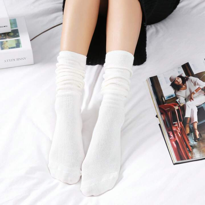 1pair White Plain Women's Pile Socks, Retro & Forest Style Ankle Boot Socks Or Knee High Socks, T... | SHEIN