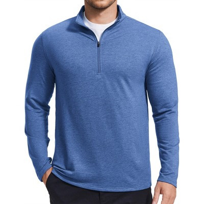 PINSPARK Men's Quarter Zip Up Pullover Mock Neck Sweatshirts Long Sleeve Golf shirts Performance Athletic Casual Workout-Blue-M | Target