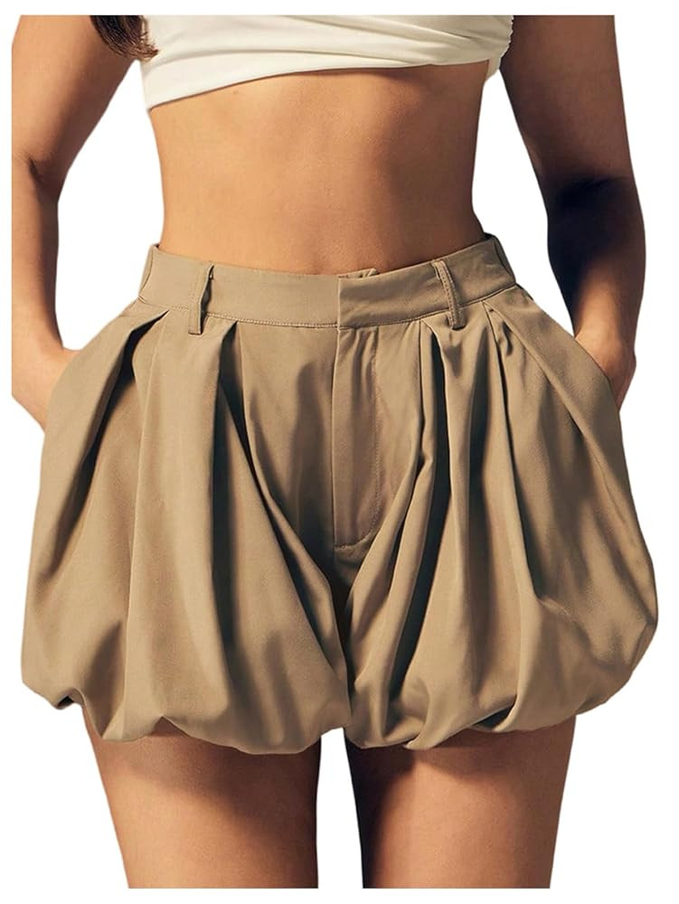 SOLY HUX Women's Y2k Bubble Shorts High Waisted Puffy Balloon Summer Mini Shorts with Pockets | Amazon (US)
